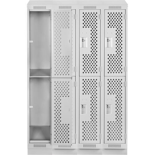 Clean Line Lockers, 2 -tier, Bank of 4, 48" x 15" x 82", Steel, Grey, Rivet (Assembled), Perforated Distribution Jean Lapalme