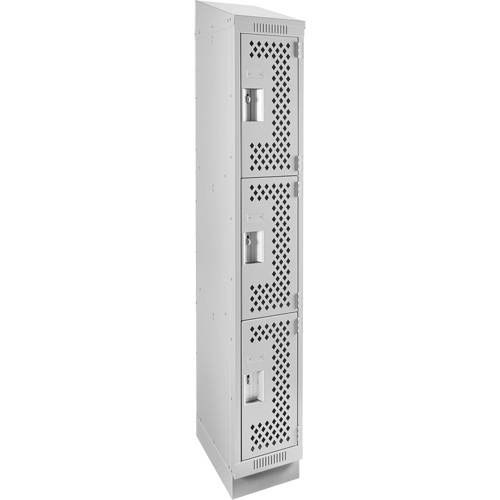 Clean Line Lockers, 3 -tier, 12" x 18" x 82", Steel, Grey, Rivet (Assembled), Perforated Distribution Jean Lapalme