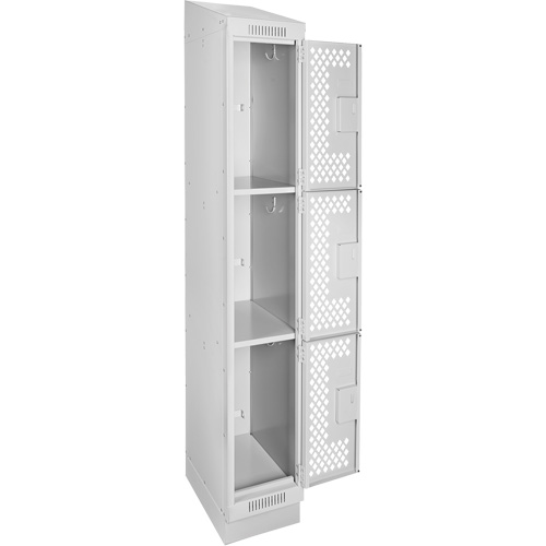 Clean Line Lockers, 3 -tier, 12" x 18" x 82", Steel, Grey, Rivet (Assembled), Perforated Distribution Jean Lapalme