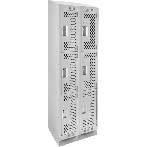 Clean Line Lockers, 3 -tier, Bank of 2, 24" x 18" x 82", Steel, Grey, Rivet (Assembled), Perforated Distribution Jean Lapalme