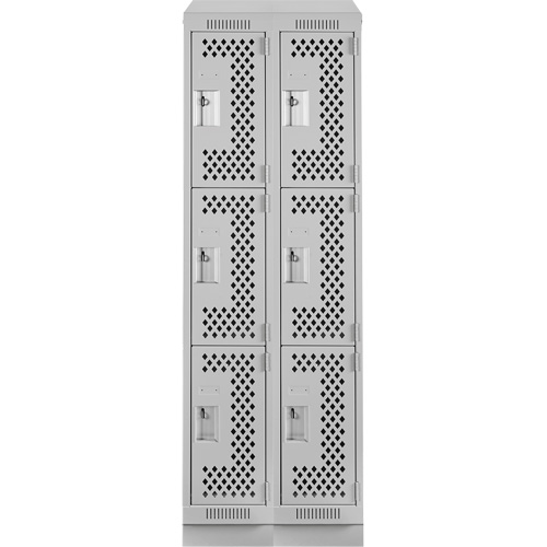 Clean Line Lockers, 3 -tier, Bank of 2, 24" x 18" x 82", Steel, Grey, Rivet (Assembled), Perforated Distribution Jean Lapalme
