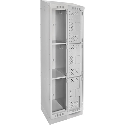 Clean Line Lockers, 3 -tier, Bank of 2, 24" x 18" x 82", Steel, Grey, Rivet (Assembled), Perforated Distribution Jean Lapalme