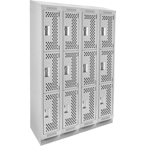 Clean Line Lockers, 3 -tier, Bank of 4, 48" x 18" x 82", Steel, Grey, Rivet (Assembled), Perforated Distribution Jean Lapalme