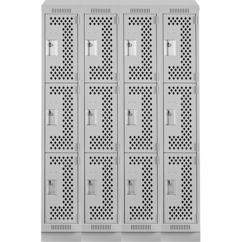 Clean Line Lockers, 3 -tier, Bank of 4, 48" x 18" x 82", Steel, Grey, Rivet (Assembled), Perforated Distribution Jean Lapalme