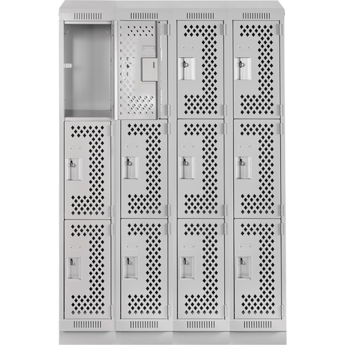 Clean Line Lockers, 3 -tier, Bank of 4, 48" x 18" x 82", Steel, Grey, Rivet (Assembled), Perforated Distribution Jean Lapalme