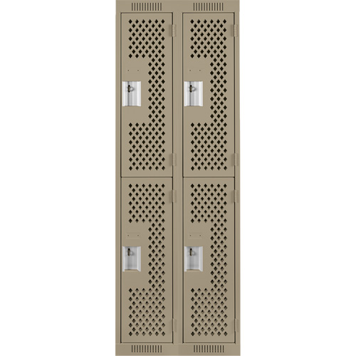 Casiers Clean Line, 2 niveaux, Bloc de 2, 24" x 12" x 72", Acier, Beige, Rivet (assembl&eacute;), Perfor&eacute; Distribution Jean Lapalme
