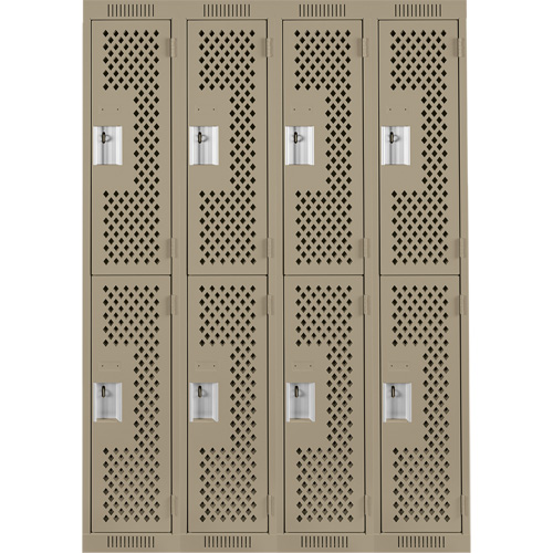 Clean Line Lockers, 2 -tier, Bank of 4, 48" x 12" x 72", Steel, Beige, Rivet (Assembled), Perforated Distribution Jean Lapalme