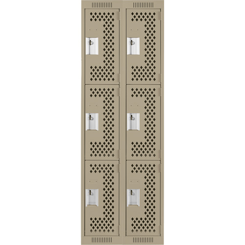 Clean Line Lockers, 3 -tier, Bank of 2, 24" x 12" x 72", Steel, Beige, Rivet (Assembled), Perforated Distribution Jean Lapalme