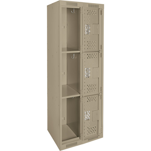 Clean Line Lockers, 3 -tier, Bank of 2, 24" x 12" x 72", Steel, Beige, Rivet (Assembled), Perforated Distribution Jean Lapalme