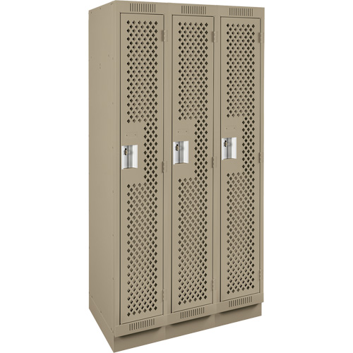 Clean Line Lockers, Bank of 3, 36" x 18" x 76", Steel, Beige, Rivet (Assembled), Perforated Distribution Jean Lapalme