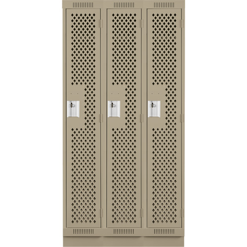 Clean Line Lockers, Bank of 3, 36" x 18" x 76", Steel, Beige, Rivet (Assembled), Perforated Distribution Jean Lapalme