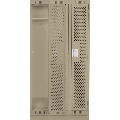 Clean Line Lockers, Bank of 3, 36" x 18" x 76", Steel, Beige, Rivet (Assembled), Perforated Distribution Jean Lapalme