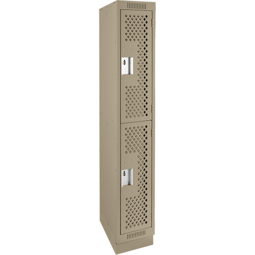 Clean Line Lockers, 2 -tier, 12" x 15" x 76", Steel, Beige, Rivet (Assembled), Perforated Distribution Jean Lapalme