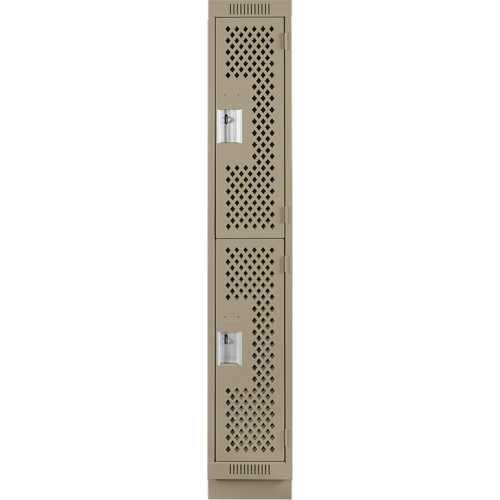 Clean Line Lockers, 2 -tier, 12" x 15" x 76", Steel, Beige, Rivet (Assembled), Perforated Distribution Jean Lapalme