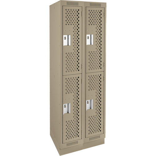 Clean Line Lockers, 2 -tier, Bank of 2, 24" x 12" x 76", Steel, Beige, Rivet (Assembled), Perforated Distribution Jean Lapalme