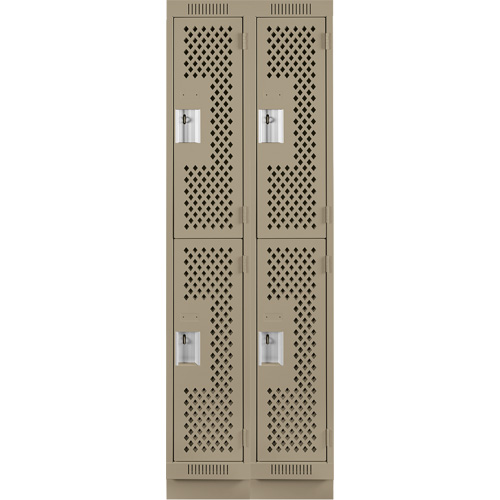 Clean Line Lockers, 2 -tier, Bank of 2, 24" x 12" x 76", Steel, Beige, Rivet (Assembled), Perforated Distribution Jean Lapalme