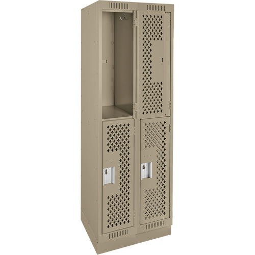 Clean Line Lockers, 2 -tier, Bank of 2, 24" x 12" x 76", Steel, Beige, Rivet (Assembled), Perforated Distribution Jean Lapalme