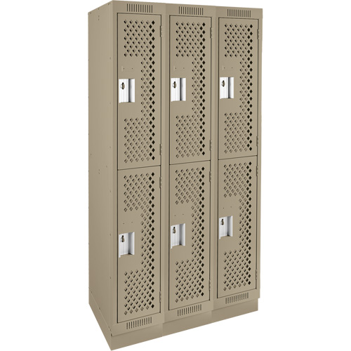 Clean Line Lockers, 2 -tier, Bank of 3, 36" x 12" x 76", Steel, Beige, Rivet (Assembled), Perforated Distribution Jean Lapalme