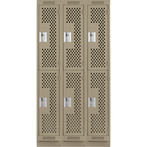 Clean Line Lockers, 2 -tier, Bank of 3, 36" x 12" x 76", Steel, Beige, Rivet (Assembled), Perforated Distribution Jean Lapalme