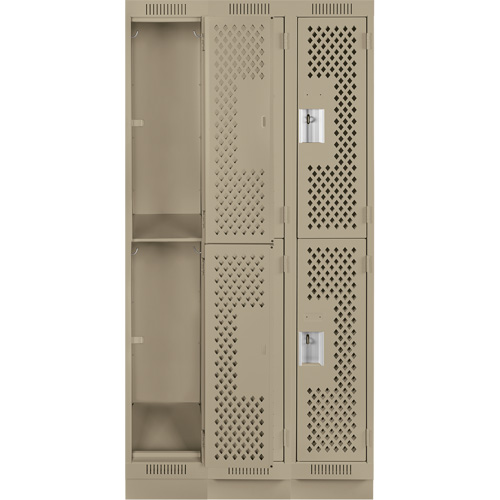 Clean Line Lockers, 2 -tier, Bank of 3, 36" x 12" x 76", Steel, Beige, Rivet (Assembled), Perforated Distribution Jean Lapalme