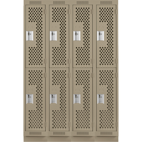 Clean Line Lockers, 2 -tier, Bank of 4, 48" x 12" x 76", Steel, Beige, Rivet (Assembled), Perforated Distribution Jean Lapalme