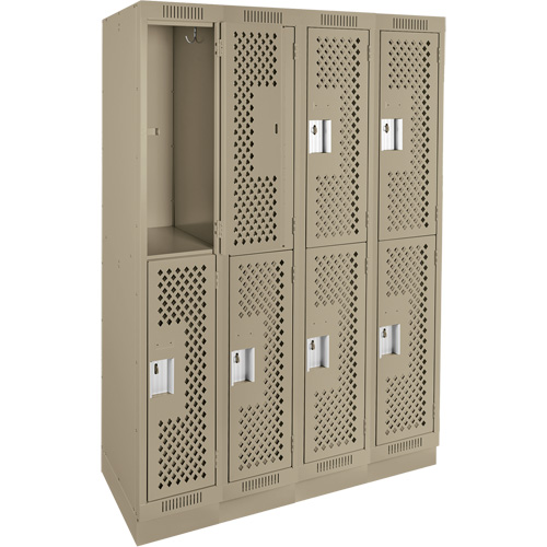 Clean Line Lockers, 2 -tier, Bank of 4, 48" x 12" x 76", Steel, Beige, Rivet (Assembled), Perforated Distribution Jean Lapalme
