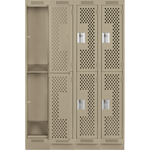 Clean Line Lockers, 2 -tier, Bank of 4, 48" x 12" x 76", Steel, Beige, Rivet (Assembled), Perforated Distribution Jean Lapalme