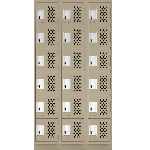 Assembled Lockerettes Clean Line Perforated Economy Lockers, 6 -tier, Bank of 3, 18" x 72" x 12", Steel Distribution Jean Lapalme