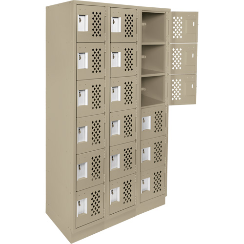 Assembled Lockerettes Clean Line Perforated Economy Lockers, 6 -tier, Bank of 3, 18" x 72" x 12", Steel Distribution Jean Lapalme