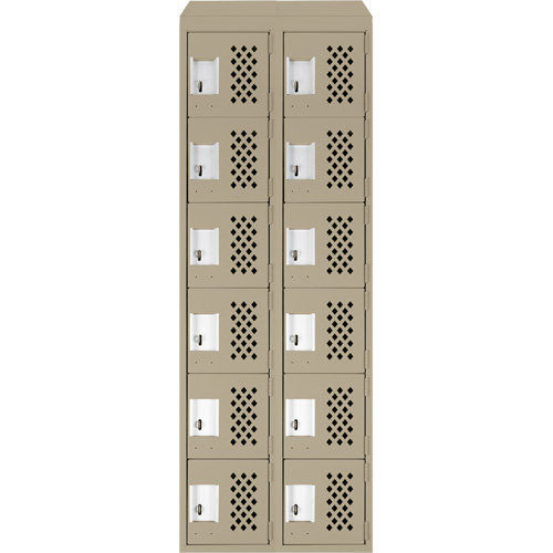 Assembled Lockerettes Clean Line Perforated Economy Lockers, 6 -tier, Bank of 2, 18" x 72" x 12", Steel Distribution Jean Lapalme