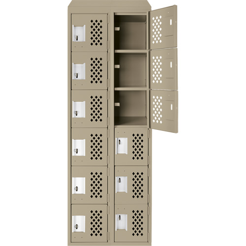 Assembled Lockerettes Clean Line Perforated Economy Lockers, 6 -tier, Bank of 2, 18" x 72" x 12", Steel Distribution Jean Lapalme