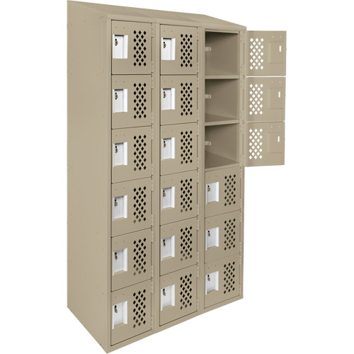 Assembled Lockerettes Clean Line Perforated Economy Lockers, 6 -tier, Bank of 3, 18" x 72" x 12", Steel Distribution Jean Lapalme