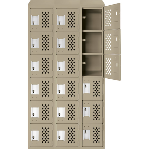 Assembled Lockerettes Clean Line Perforated Economy Lockers, 6 -tier, Bank of 3, 18" x 72" x 12", Steel Distribution Jean Lapalme