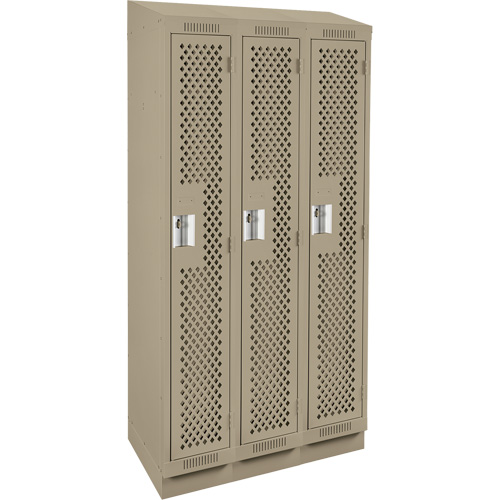 Clean Line Lockers, Bank of 3, 36" x 15" x 82", Steel, Beige, Rivet (Assembled), Perforated Distribution Jean Lapalme