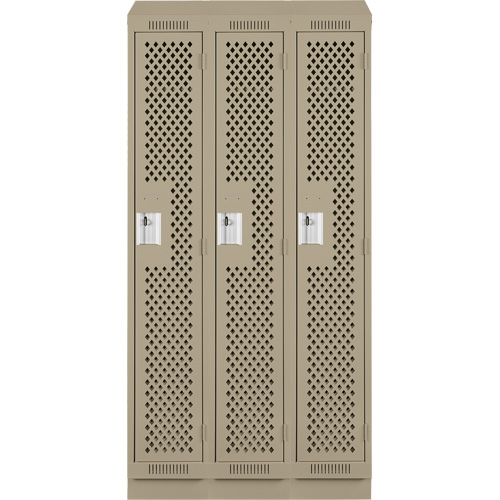 Clean Line Lockers, Bank of 3, 36" x 15" x 82", Steel, Beige, Rivet (Assembled), Perforated Distribution Jean Lapalme