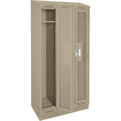 Clean Line Lockers, Bank of 3, 36" x 15" x 82", Steel, Beige, Rivet (Assembled), Perforated Distribution Jean Lapalme