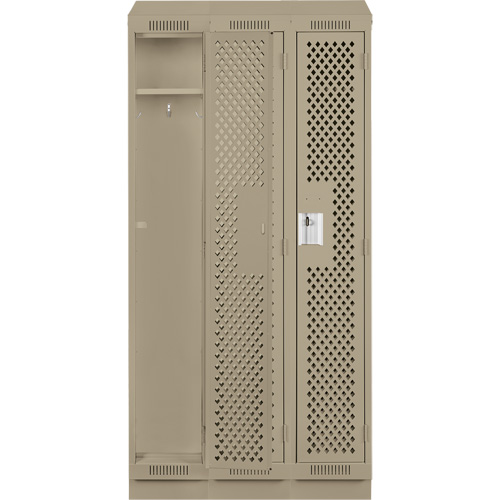 Clean Line Lockers, Bank of 3, 36" x 15" x 82", Steel, Beige, Rivet (Assembled), Perforated Distribution Jean Lapalme