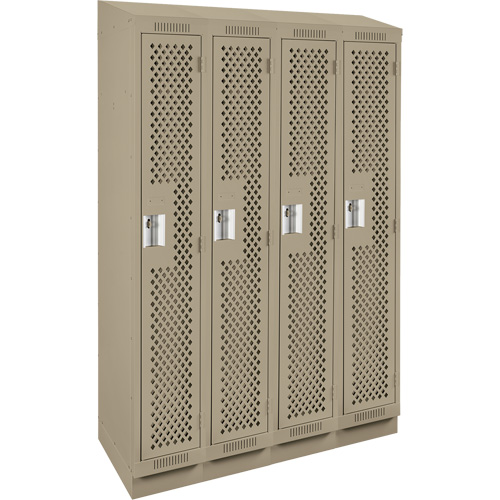 Clean Line Lockers, Bank of 4, 48" x 15" x 82", Steel, Beige, Rivet (Assembled), Perforated Distribution Jean Lapalme