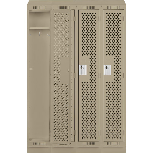 Clean Line Lockers, Bank of 4, 48" x 15" x 82", Steel, Beige, Rivet (Assembled), Perforated Distribution Jean Lapalme