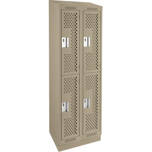 Clean Line Lockers, 2 -tier, Bank of 2, 24" x 15" x 82", Steel, Beige, Rivet (Assembled), Perforated Distribution Jean Lapalme