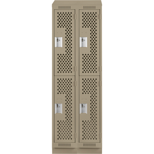 Clean Line Lockers, 2 -tier, Bank of 2, 24" x 15" x 82", Steel, Beige, Rivet (Assembled), Perforated Distribution Jean Lapalme