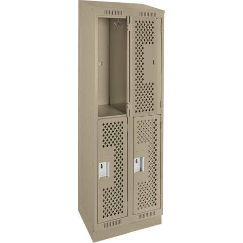 Clean Line Lockers, 2 -tier, Bank of 2, 24" x 15" x 82", Steel, Beige, Rivet (Assembled), Perforated Distribution Jean Lapalme