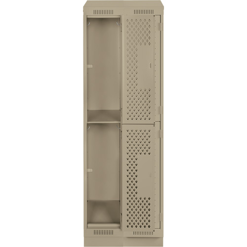 Clean Line Lockers, 2 -tier, Bank of 2, 24" x 15" x 82", Steel, Beige, Rivet (Assembled), Perforated Distribution Jean Lapalme