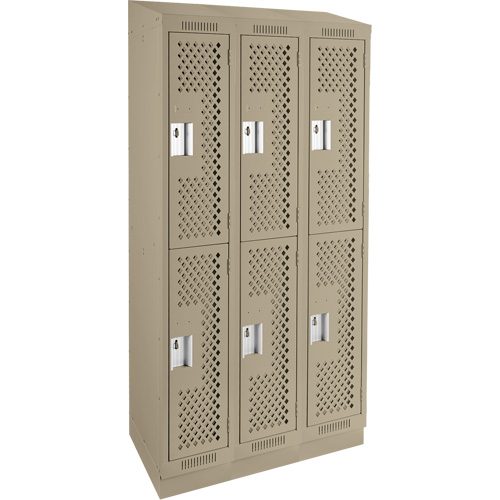 Clean Line Lockers, 2 -tier, Bank of 3, 36" x 15" x 82", Steel, Beige, Rivet (Assembled), Perforated Distribution Jean Lapalme