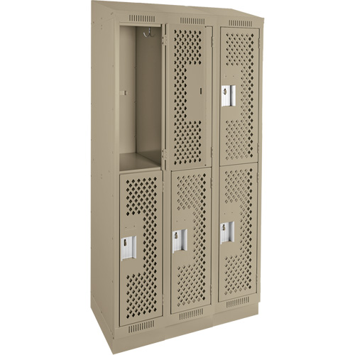 Clean Line Lockers, 2 -tier, Bank of 3, 36" x 15" x 82", Steel, Beige, Rivet (Assembled), Perforated Distribution Jean Lapalme