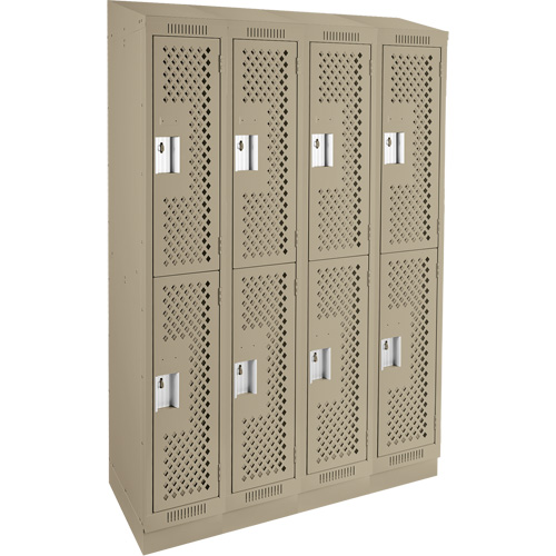 Clean Line Lockers, 2 -tier, Bank of 4, 48" x 15" x 82", Steel, Beige, Rivet (Assembled), Perforated Distribution Jean Lapalme