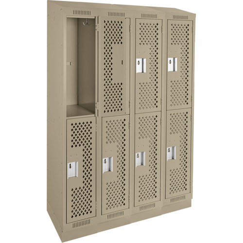 Clean Line Lockers, 2 -tier, Bank of 4, 48" x 15" x 82", Steel, Beige, Rivet (Assembled), Perforated Distribution Jean Lapalme