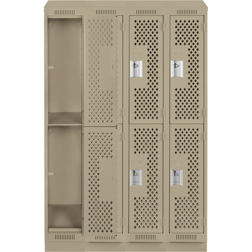Clean Line Lockers, 2 -tier, Bank of 4, 48" x 15" x 82", Steel, Beige, Rivet (Assembled), Perforated Distribution Jean Lapalme