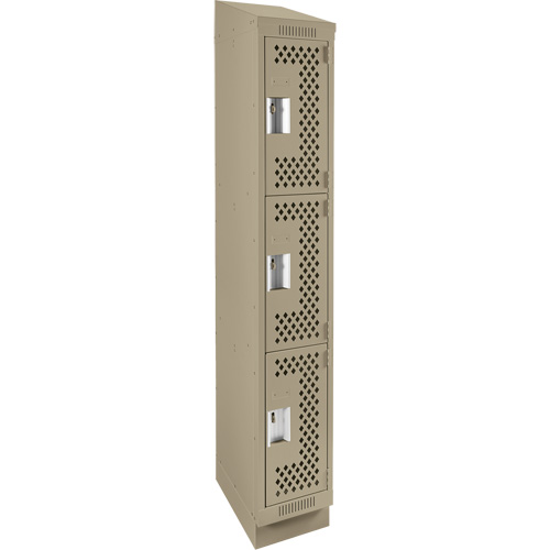 Clean Line Lockers, 3 -tier, 12" x 18" x 82", Steel, Beige, Rivet (Assembled), Perforated Distribution Jean Lapalme