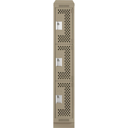 Clean Line Lockers, 3 -tier, 12" x 18" x 82", Steel, Beige, Rivet (Assembled), Perforated Distribution Jean Lapalme